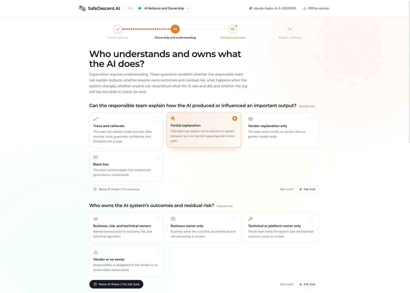 ERA: answering an AI reliance assessment question